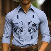 preiswerte Westernhemden für Herren-Herren Stammes Grafik-Drucke Vintage Hemd Westernhemd Cowboy-Shirt Langarm Modisch Strassenmode Designer Outdoor Täglich Herbst Winter Umlegekragen Bedruckt Blau Khaki
