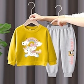 preiswerte Sets-2 Stück Kinder Mädchen Regenbogen Rundhalsausschnitt Hoodie- und Jogginghosen-Set einstellen Langarm Aktiv Outdoor Baumwolle 3-7 Jahre Frühling Schwarzer Einhornpullover + schöne schwarze Hose