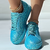 economico Sneakers da donna-sneakers da donna con plateau e glitter argento - scarpe casual con lacci scintillanti per feste e street style