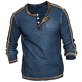 halpa Rento Henley T-paita-Miesten T-paita napilla T-paita Henley-paita Pitkähihainen Henley 봄 &amp; Syksy Väripalikka Muoti Suunnittelija Perus Loma Katu Bile Laivaston sininen Ruskea Kahvi Top T-paita miehille