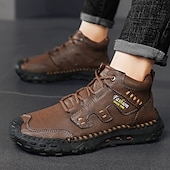 cheap Hiking Boots-Men&#039;s Brown Faux Leather Outdoor Hiking Boots with Handcrafted Stitching, Lace-Up Design, and Non-Slip Sole - Durable and Comfortable Adventure Footwear