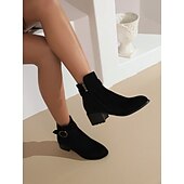 cheap Ankle Boots-Women&#039;s Boots Plus Size Heel Boots Work Daily Booties Ankle Boots Winter Buckle Chunky Heel Casual Minimalism Faux Leather Black Blue