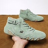 ieftine Adidași Bărbați-adidași verzi, casual, înalți, din piele artificială, pentru bărbați – pantofi ușori, respirabili, cusături manual, cu șireturi, pentru activități în aer liber