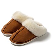 abordables Claquettes et tongs femme-pantoufles confortables doublées de polaire pour femmes avec col en fausse fourrure - chaussures d&#039;intérieur chaudes pour l&#039;hiver en rose et gris