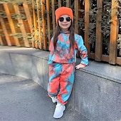 preiswerte Sets-2 Stück kinderkleidung Mädchen Batik Tasche Set aus Kapuzenpullover und Jogginghose einstellen Langarm Aktiv Ausbildung 3-7 Jahre Herbst Rote Orange