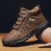 cheap Hiking Boots-Men&#039;s Brown Faux Leather Outdoor Hiking Boots with Handcrafted Stitching, Lace-Up Design, and Non-Slip Sole - Durable and Comfortable Adventure Footwear