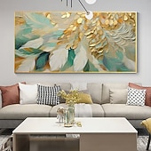 abordables Pinturas florales/botánicas-Pintura de arte de pared grande, pintura al óleo de plumas hecha a mano, pintura de textura pesada pintada a mano, obra de arte abstracta para sala de estar, decoración del hogar, lienzo enrollado
