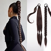 お買い得  ポニーテール-長い編組ポニーテール エクステンション ヘア ストレート ラップ アラウンド ポニーテール ヘアエクステンション ヘアゴム付き ソフト 健康 人工毛 ピース 女性 女の子 日常用