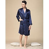 cheap Men&#039;s Robes-Men&#039;s Robe Silk Robe Sleepwear Plain Stylish Casual Comfort Home Daily Bed Faux Silk Comfort Summer Spring Silver Blue