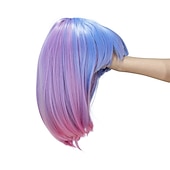 abordables Perruques de carnaval-Perruque bob courte droite ombrée bleu rose multicolore de 10 pouces avec frange perruque synthétique colorée de cosplay pour les fêtes quotidienne pour femmes et enfants avec bonnet de perruque