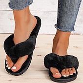 olcso Női papucsok és strandpapucsok-női fuzzy flip-flop papucs – hangulatos műszőrme plüss lapos szandál a beltéri kényelemért