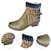 ieftine Botine-cizme boho chic de damă cu mozaic colorat și fermoar – cizme cu șireturi în stil vintage pentru toamnă și iarnă