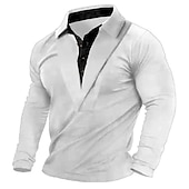 preiswerte Basic-T-Shirts-Herren Henley Hemd T-Shirt Langarm Revers Sommer Farbblock Mode Designer Basic Patchwork Urlaub Straße Ausgehen Schwarz Weiß Marinenblau Top T-Shirt für Herren