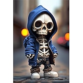 levne Halloweenové závěsné a stolní dekorace-cool figurky kostlivců, halloweenská socha lebky kostra panenka pryskyřice řemeslné ozdoby, módní mini cool figurky kostlivec výzdoba kostra muž pryskyřičná socha panenka pro domácí kancelář stolní dekorace