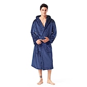 billiga Morgonrockar-Herr Plusstorlekar Pyjamas Morgonrock Badrockar Sovkläder Ren färg Varm Plysh Hem Säng Skinna Flanell Varm Långärmad Huvtröja Vinter Höst Svart Rubinrött