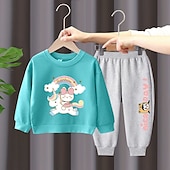 preiswerte Sets-2 Stück Kinder Mädchen Regenbogen Rundhalsausschnitt Hoodie- und Jogginghosen-Set einstellen Langarm Aktiv Outdoor Baumwolle 3-7 Jahre Frühling Schwarzer Einhornpullover + schöne schwarze Hose