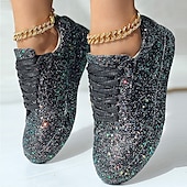 economico Sneakers da donna-sneakers da donna con plateau e glitter argento - scarpe casual con lacci scintillanti per feste e street style