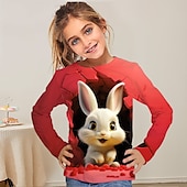 billiga Flickans 3D-djur-Flickor 3D Tecknat Kanin T-shirt Långärmad 3D-tryck Sommar Höst Aktiv Mode söt stil Polyester Barn 3-12 år Utomhus Ledigt Dagligen Normal