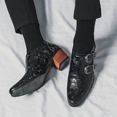 preiswerte Formell-Herrenschuhe aus geprägtem Vintage-Leder mit Doppelschnalle - formelle Abendschuhe für Hochzeiten und besondere Anlässe
