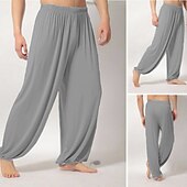 お買い得  カジュアルパンツ-男性用 ズボン カジュアルパンツ バギーハーレムパンツ ふわっと 純色 平織り 高通気性 ソフト 全長 ヨガ カジュアル ズボン カジュアル / スポーティ ルーズフィット ブラック ホワイト マイクロエラスティック