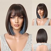 baratos Perucas Sintéticas sem Touca-peruca loira com franja - peruca loira curta de 12&#039;&#039; para mulheres perucas de cor natural com franja super macia e fácil de usar peruca reta bob peruca sintética para o dia das bruxas