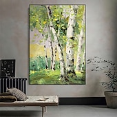 preiswerte Landschaftsgemälde-Handgefertigtes, handgemaltes Ölgemälde, Wandkunst, Frühlingsbirkenwald, Gemälde auf Leinwand, moderne Textur, grüner Baum, Gemälde, Dekor, gerollte Leinwand, kein Rahmen, ungedehnt