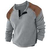 preiswerte Lässiges Henley-T-Shirt-Herren Waffel-Henley-Hemd T-Shirt Farbblock Henley Strasse Urlaub Langarm Bekleidung Modisch Designer Basic