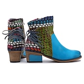 ieftine Botine-cizme boho chic de damă cu mozaic colorat și fermoar – cizme cu șireturi în stil vintage pentru toamnă și iarnă