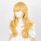 billiga Filmkaraktär peruker-Cosplay-peruker Blond Lockigt Syntetiskt hår Lång peruker Flickor peruker För fest