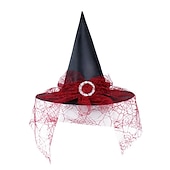 economico Maschera di Halloween &amp; Accessori-cappello da strega di halloween con velo di ragnatela cappello da festa in costume da donna cappello da mago cappello da mago copricapo di halloween cappello da festa cappello di halloween strega