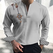 preiswerte Ethnisches Muster-Herren Stammes Vintage Geometrie Hemd Knopfhemd Langarm Modisch Strassenmode Designer Outdoor Casual Täglich Sommer Herbst V Ausschnitt Bedruckt Schwarz Rosa Blau Grün Khaki
