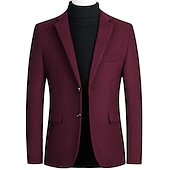 abordables Blazers Clásicos para Hombres-Hombre chaqueta Negocio Fiesta de Boda Moda Casual Invierno Primavera &amp; Otoño Mezcla de Lana Plano Bolsillo Casual / Diario Botonadura Simple Chaqueta de sport Negro Burdeos Azul Marino Gris