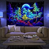 halpa Blacklight -kuvakudokset-blacklight kuvakudos uv reaktiivinen hehku pimeässä hehku juhla neon lehdet psykedeelinen trippy sumuinen roikkuu kuvakudos seinätaide seinämaalaus olohuoneeseen makuuhuoneeseen