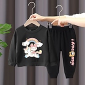 preiswerte Sets-2 Stück Kinder Mädchen Regenbogen Rundhalsausschnitt Hoodie- und Jogginghosen-Set einstellen Langarm Aktiv Outdoor Baumwolle 3-7 Jahre Frühling Schwarzer Einhornpullover + schöne schwarze Hose