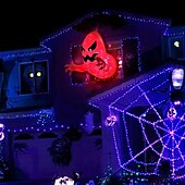cheap Halloween Lights-Halloween Inflatables Decorations Outdoor Lighted Ghost Broke Out From Window With Rotating Fire Flame Lights Blow Up Scary Halloween Decorations Party Outside Indoor Yard Garden Lawn Decor