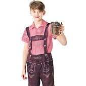 billiga Barn-Karnival Oktoberfest öl Kostym Strumpor / Strumpbyxor Rutig skjorta Oktoberfest / öl Tyska München Ängar Pojkar Traditionell stil tyg Skjorta Strumpor Shorts