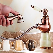 cheap Pull Out Spray-Traditional Bathroom Faucet Pull Out Basin Sink Mixer Taps Short/Tall, Vintage Brass Vessel Taps Ceramic Single Handle, with Cold and Hot Hose