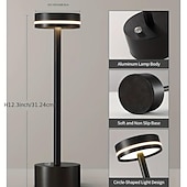 baratos Candeeiros de mesa-Candeeiro de mesa led recarregável sem fio alumínio quarto bar restaurante com controle de toque lâmpada led para escritório em casa quarto hotel restaurante configurações de brilho de 3 níveis