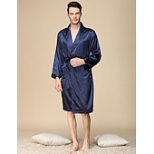 cheap Men&#039;s Robes-Men&#039;s Robe Silk Robe Sleepwear Plain Stylish Casual Comfort Home Daily Bed Faux Silk Comfort Summer Spring Silver Blue