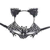 economico Maschera di Halloween &amp; Accessori-maschera mascherata in pizzo per donna, maschera mascherata nera per donna maschera per gatti fascia per orecchie di gatto con girocollo a cuore