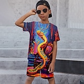 cheap Boy&#039;s 3D Animals-Boys 3D Graphic Animal Dragon T-shirt &amp; Shorts T-shirt Set Clothing Set Short Sleeve 3D prints Summer Spring Active Sports Fashion Kids 3-13 Years Outdoor Vacation Street Regular Fit