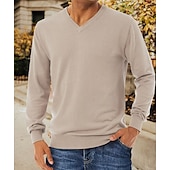 voordelige pullover voor heren-Voor heren Trui Geribd breien Normaal Gebreid Effen Kleur V-hals Modern eigentijds Werk Alledaagse kleding Kleding Winter Kameel Zwart S M L