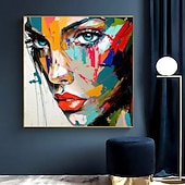 billiga Människomålningar-Handgjord Hang målad oljemålning HANDMÅLAD Fyrkantig Abstrakt Människor Modern Utan innerram (utan ram)