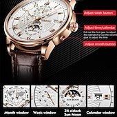 cheap Mechanical Watches-Mechanical Watch for Men Business Luxury Analog Wristwatch CalendarAutomatic Self-winding Moon Phase Waterproof Noctilucent Genuine Leather Watch Gift