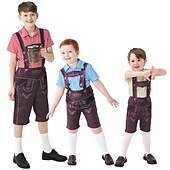billiga Barn-Karnival Oktoberfest öl Kostym Strumpor / Strumpbyxor Rutig skjorta Oktoberfest / öl Tyska München Ängar Pojkar Traditionell stil tyg Skjorta Strumpor Shorts