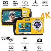 cheap Camera &amp; Photo-4K30FPS Waterproof Camera 56MP Underwater Cameras UHD Video Recorder Selfie IPS Dual Screens(3/2) 10FT Waterproof Digital Camera for Snorkeling on Vacation 1700mAh
