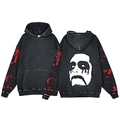 abordables Gráfico de Halloween-Víspera de Todos los Santos Gritar Cara de fantasma Esqueleto Sudadera Camiseta extragrande lavada con ácido Estampado Bolsillo delantero Gráfico Para Pareja Hombre Mujer Adulto Mascarada Estampado