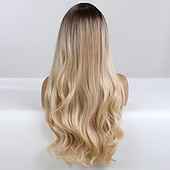 abordables Perruques Synthétiques Sans Bonnet-Blonde Brown Wavy Body Wave Full wig Hair for Women Lady Girl Middle Part 26 pouces résistant à la chaleur synthétique perruque d'aspect naturel quotidien à tout moment cosplay party