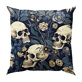 economico Camera di Halloween-federa per cuscino bifacciale 1 pz. federa per cuscino quadrato decorativo morbido con fiore di scheletro per camera da letto, soggiorno, divano, sedia, decorazioni