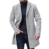 billiga Trenchcoat för män-Herr Vinterkappa Trenchcoat Kontor &amp; Karriär Dagliga kläder Vinter Polyester Håller värmen Tvättbar Ytterkläder Kläder Mode Uppvärmning Solid färg Ficka Kavajslag Enkelknäppt